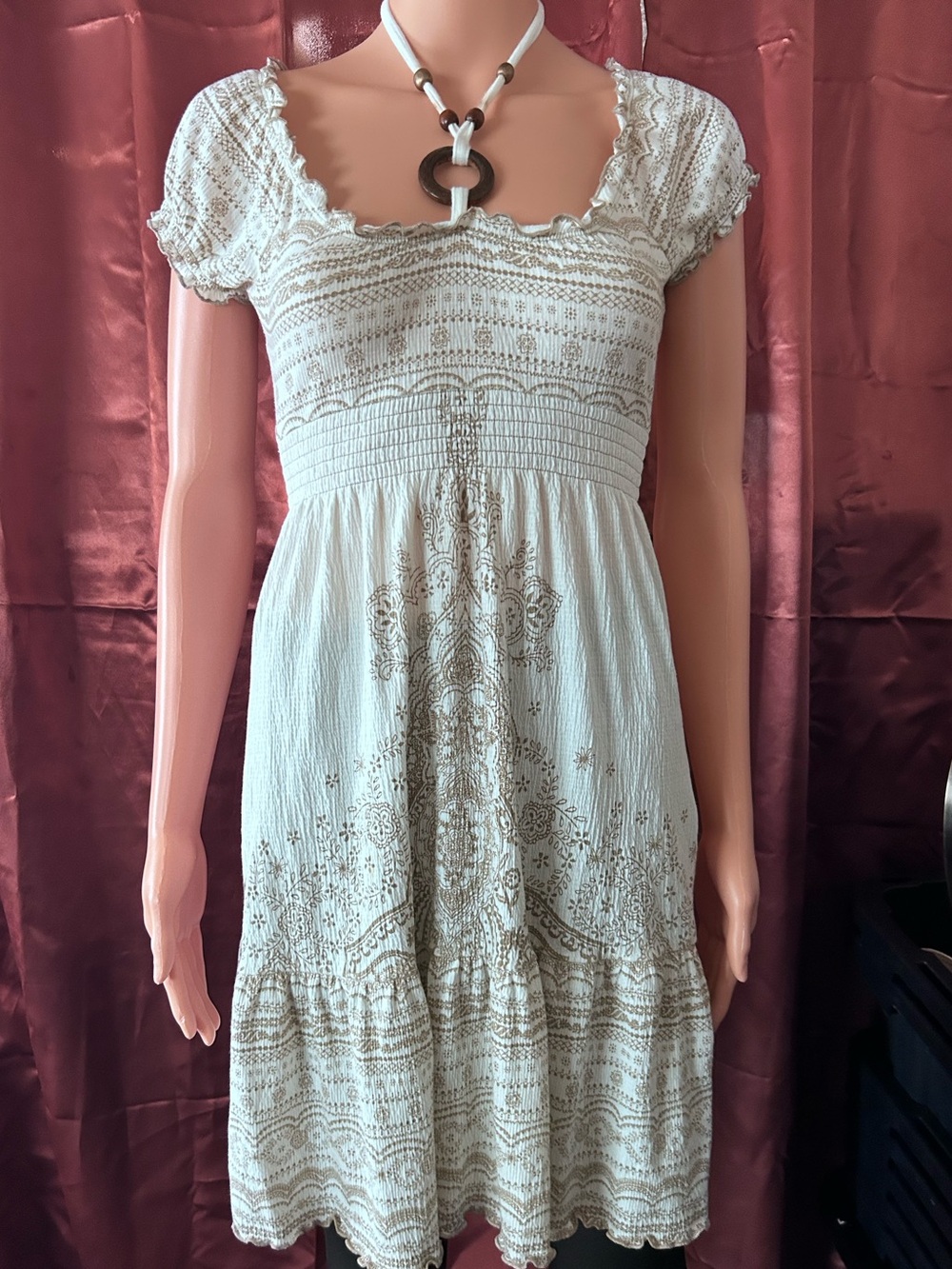 Almost Famous Cream Smocked Short-Sleeve Mini Dress